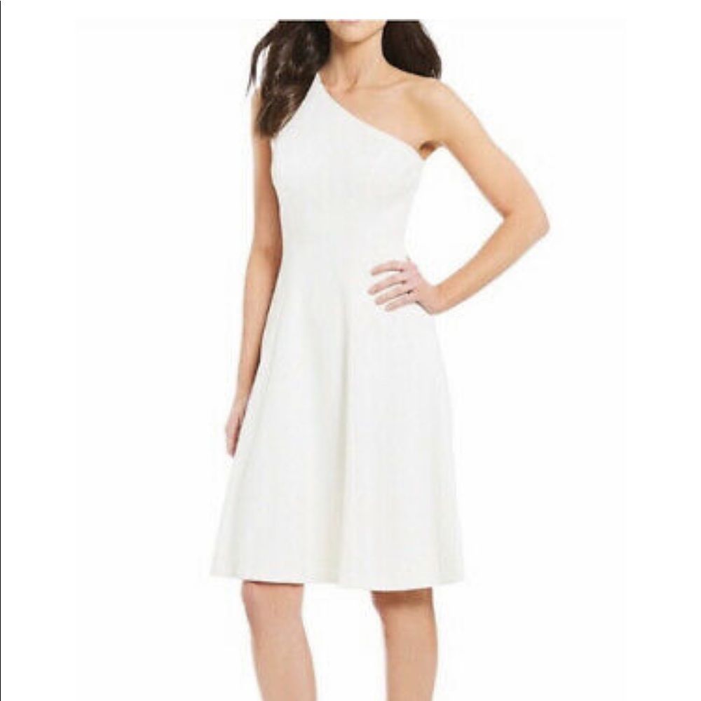 CK One-Shoulder Fit & Flare Cocktail Dress